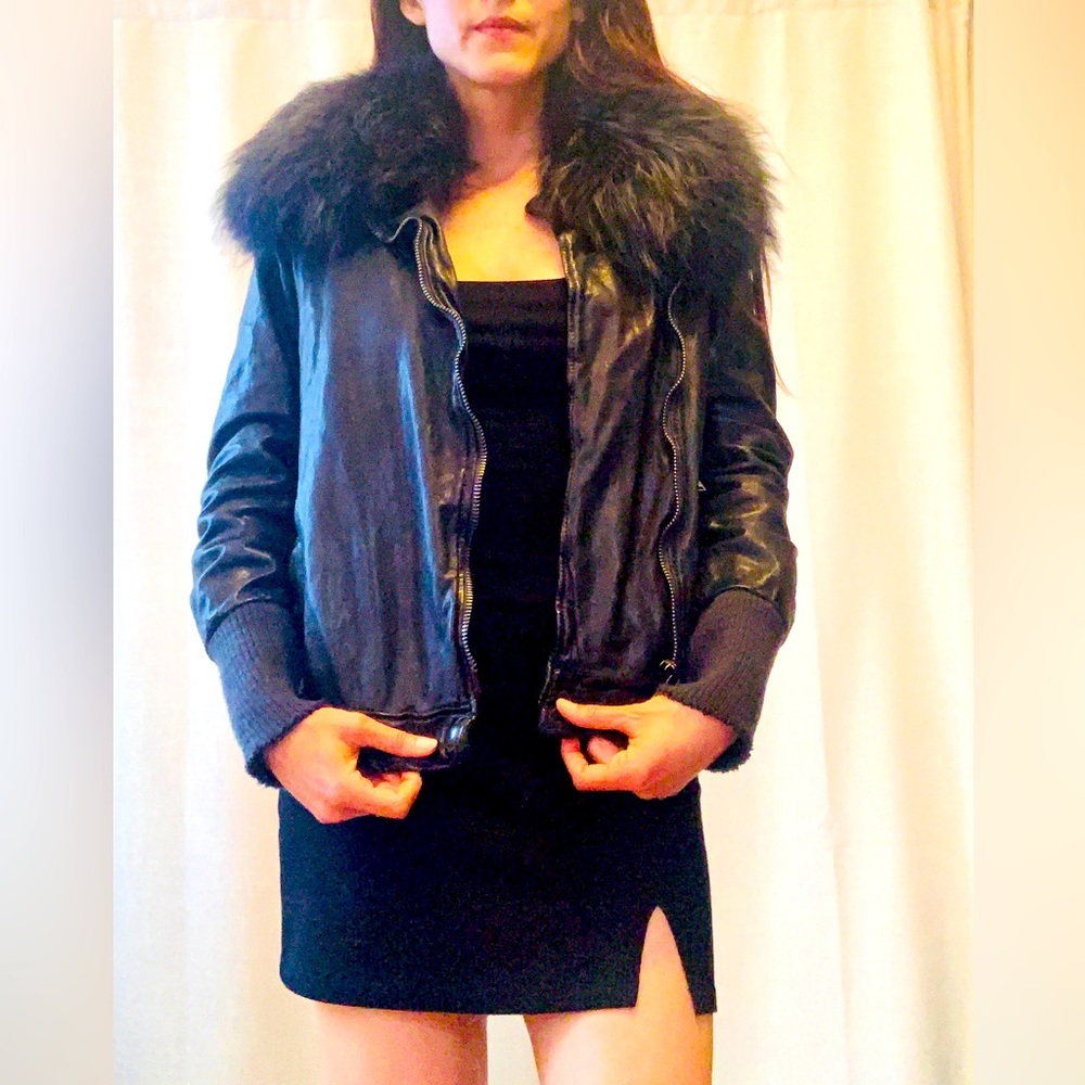 Giorgio Brato Leather Jacket with Removable Fur. Size 46z